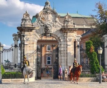 Royal Palace Budapest, Buda Castle, Habsburg Gate with equestrian guard