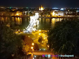 Chain Bridge with St. Stephen’s Basilica Budapest, by night