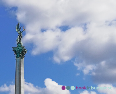 Millennium Monument Budapest, statue of the Archangel Gabriel